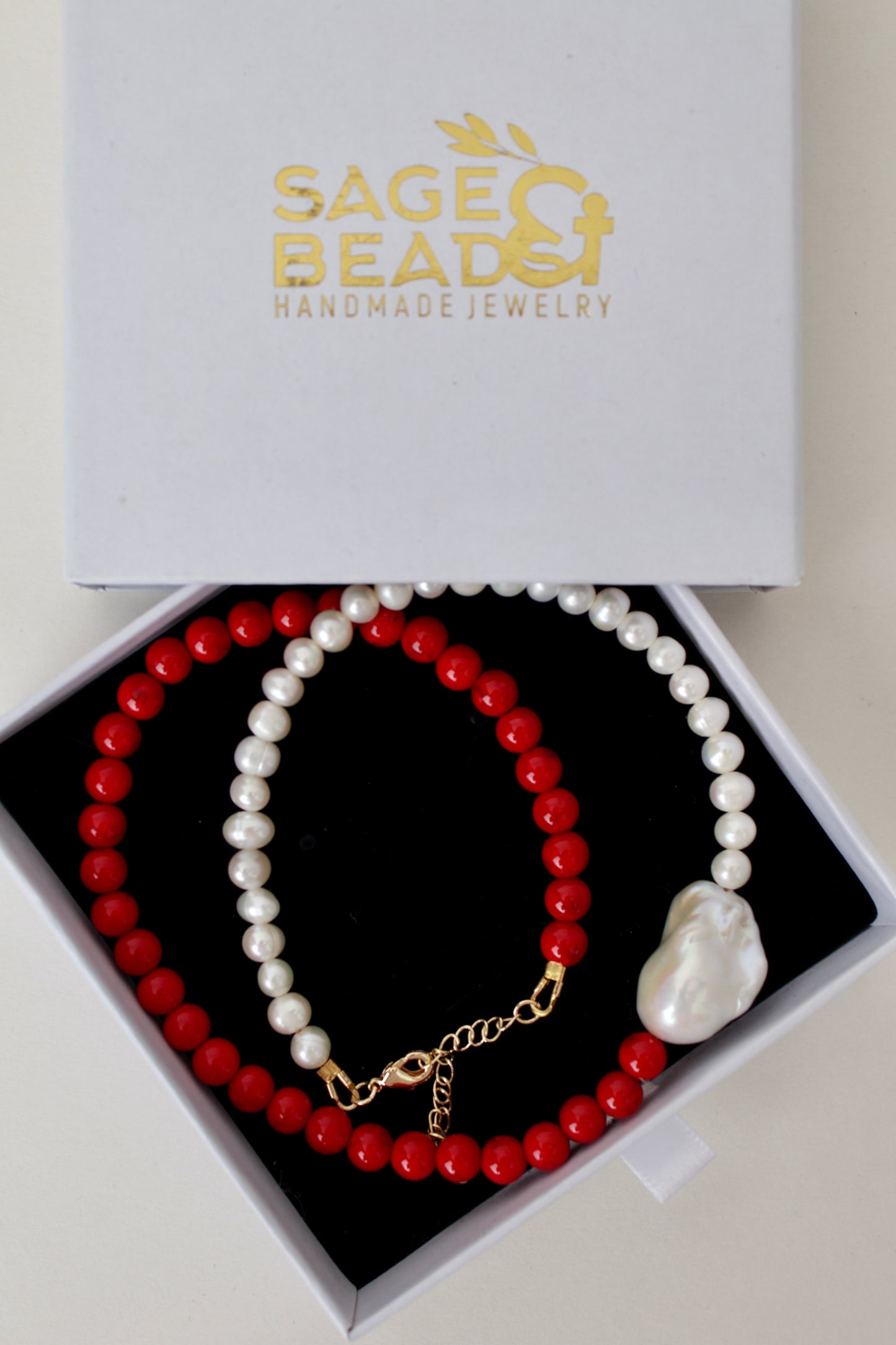 Lava - Coral and Baroque Pearl Choker