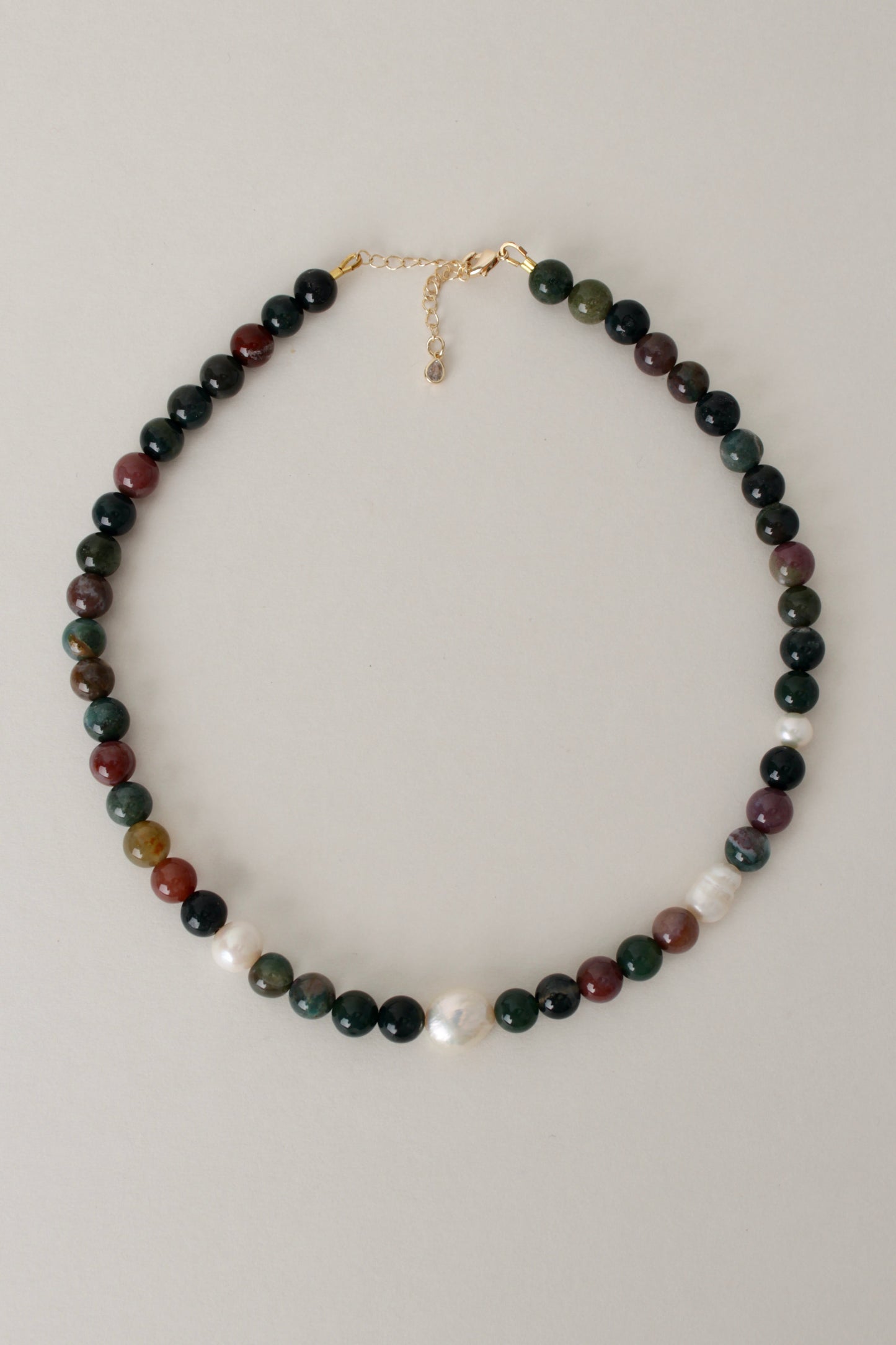 Moss - Indian Agate and Freshwater Pearl necklace