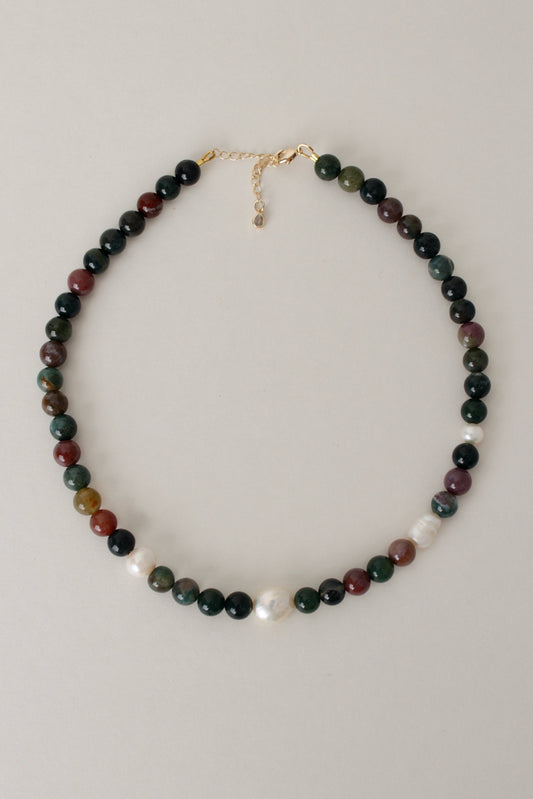Moss - Indian Agate and Freshwater Pearl necklace