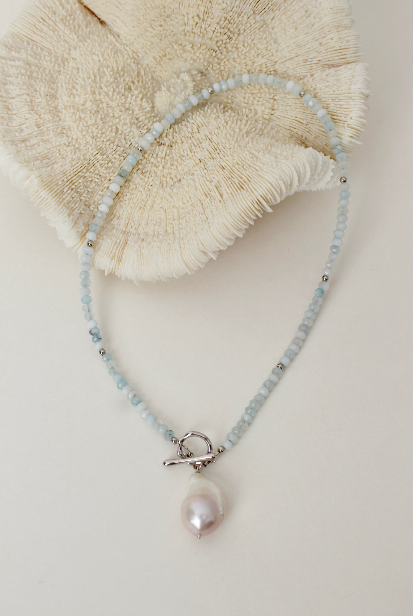 Siena - Aquamarine and Baroque Pearl necklace