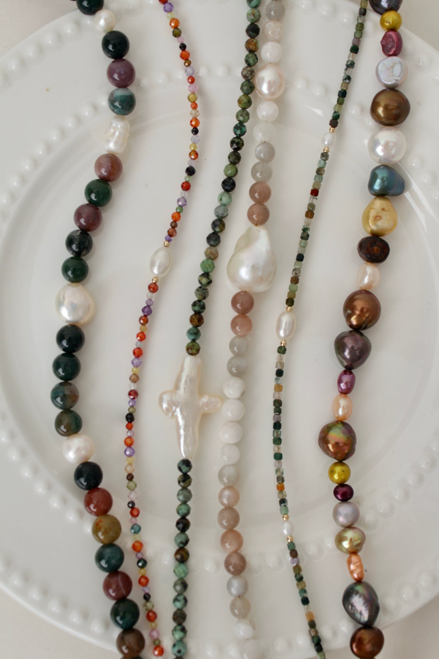 Moss - Indian Agate and Freshwater Pearl necklace