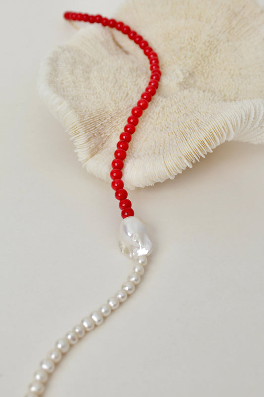 Lava - Coral and Baroque Pearl Choker