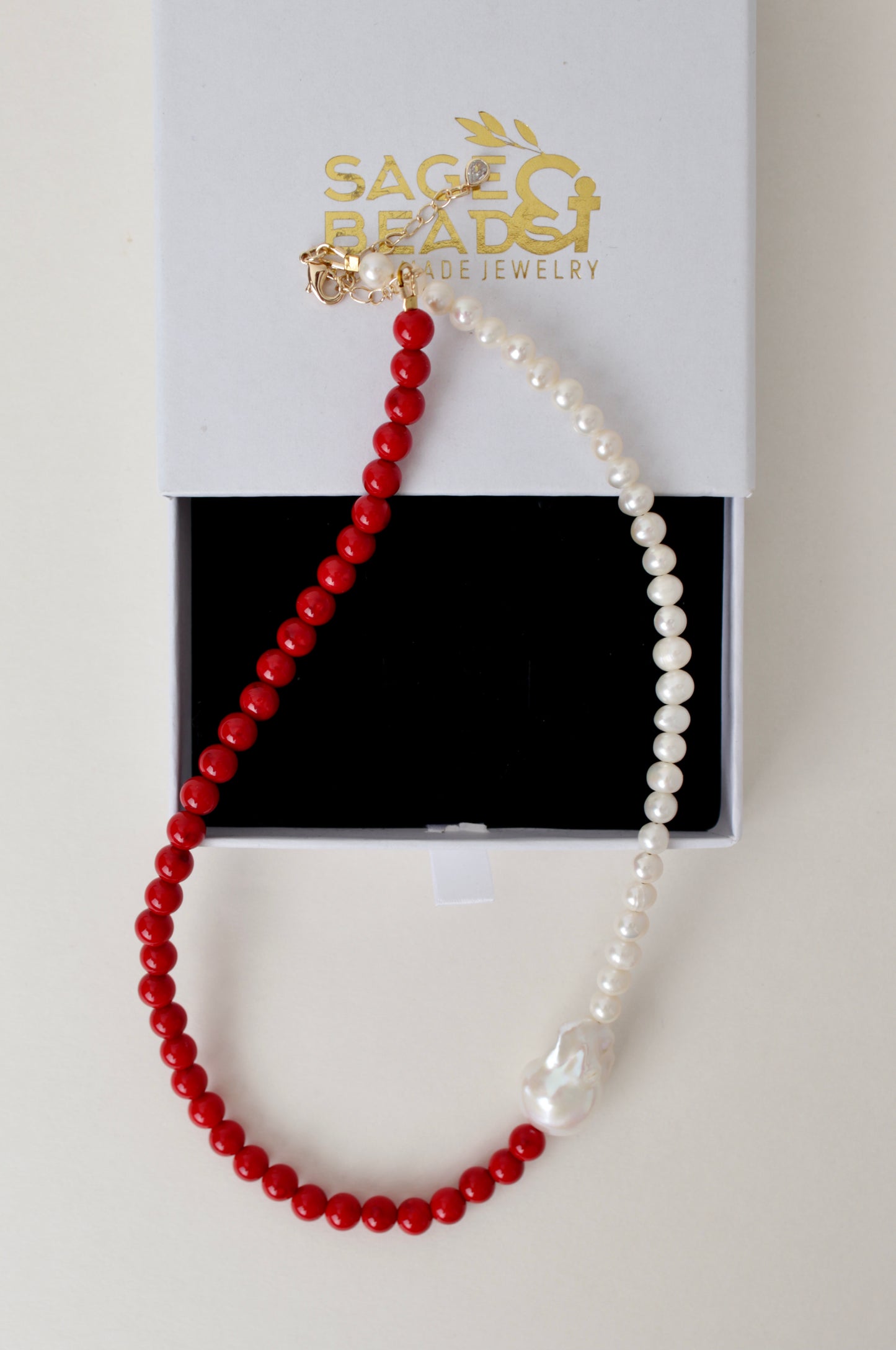 Lava - Coral and Baroque Pearl Choker
