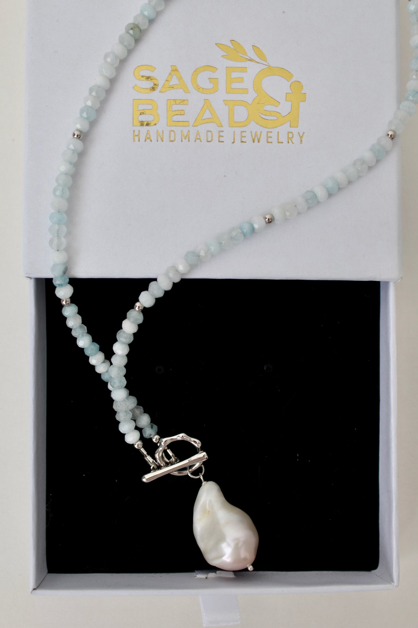 Siena - Aquamarine and Baroque Pearl necklace