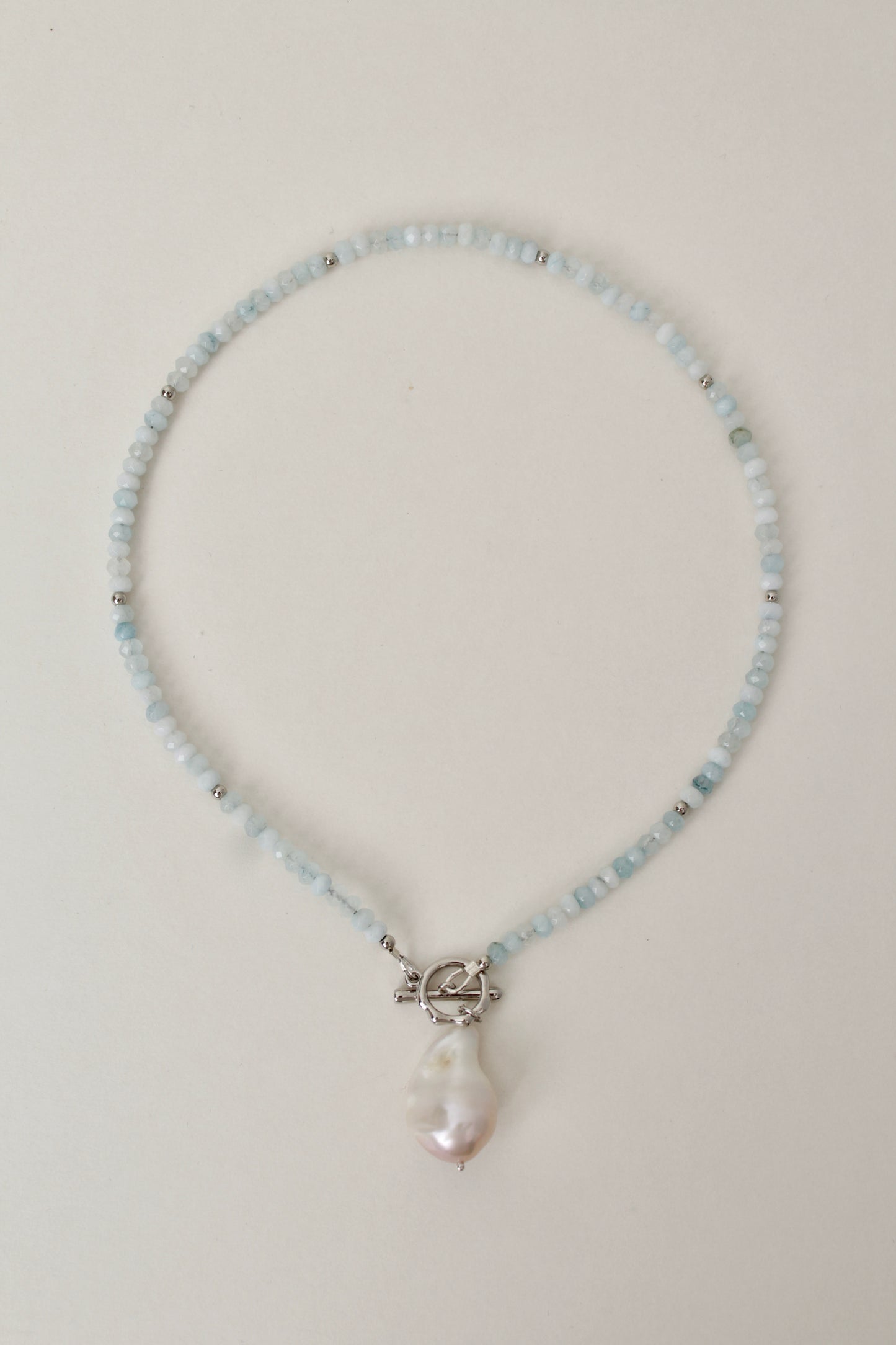 Siena - Aquamarine and Baroque Pearl necklace