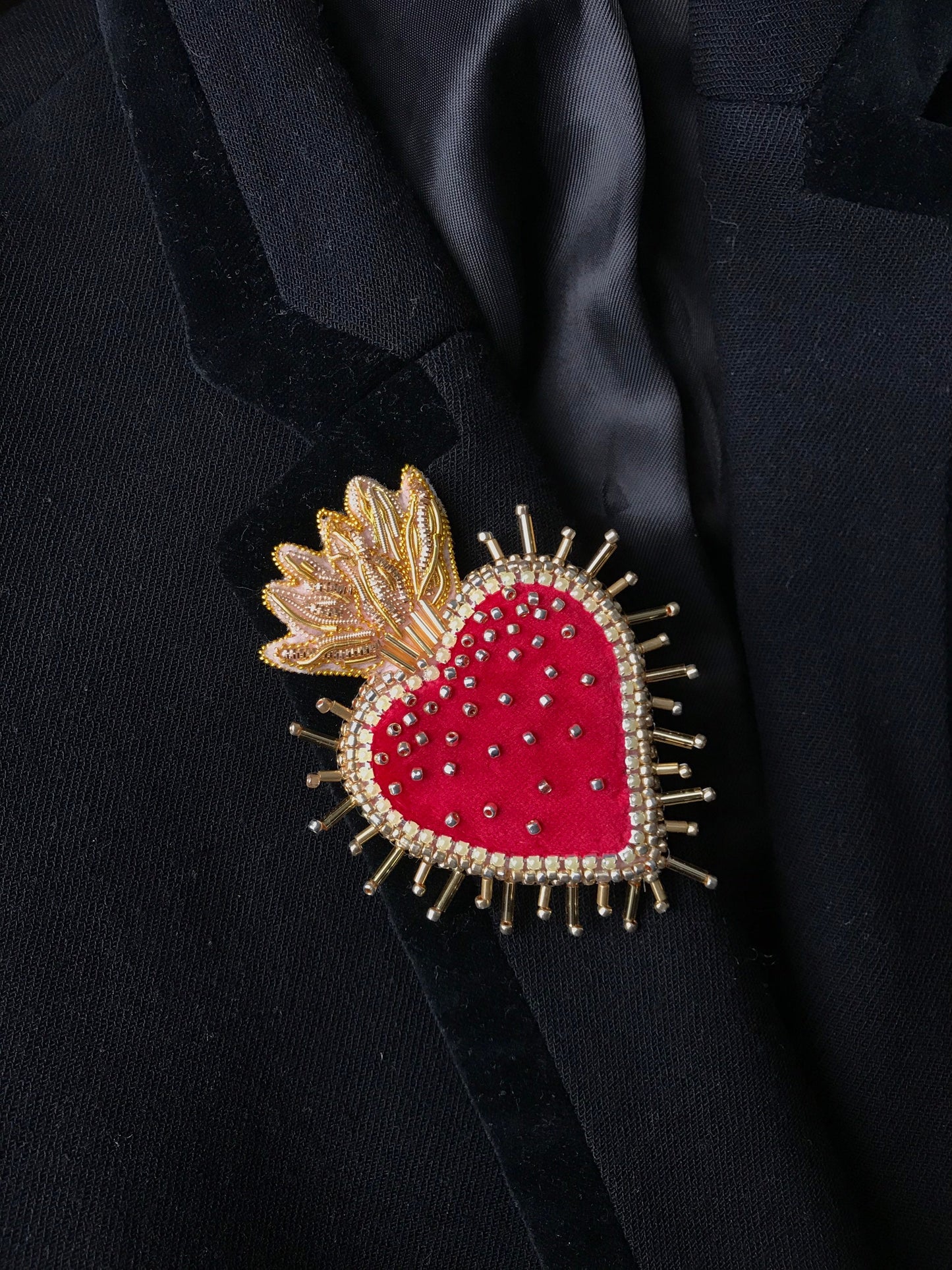 Sacred Heart Embroidered Brooch