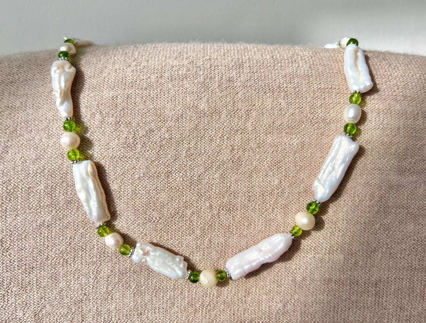 Phoebe - Biwa Pearl Necklace with Peridot