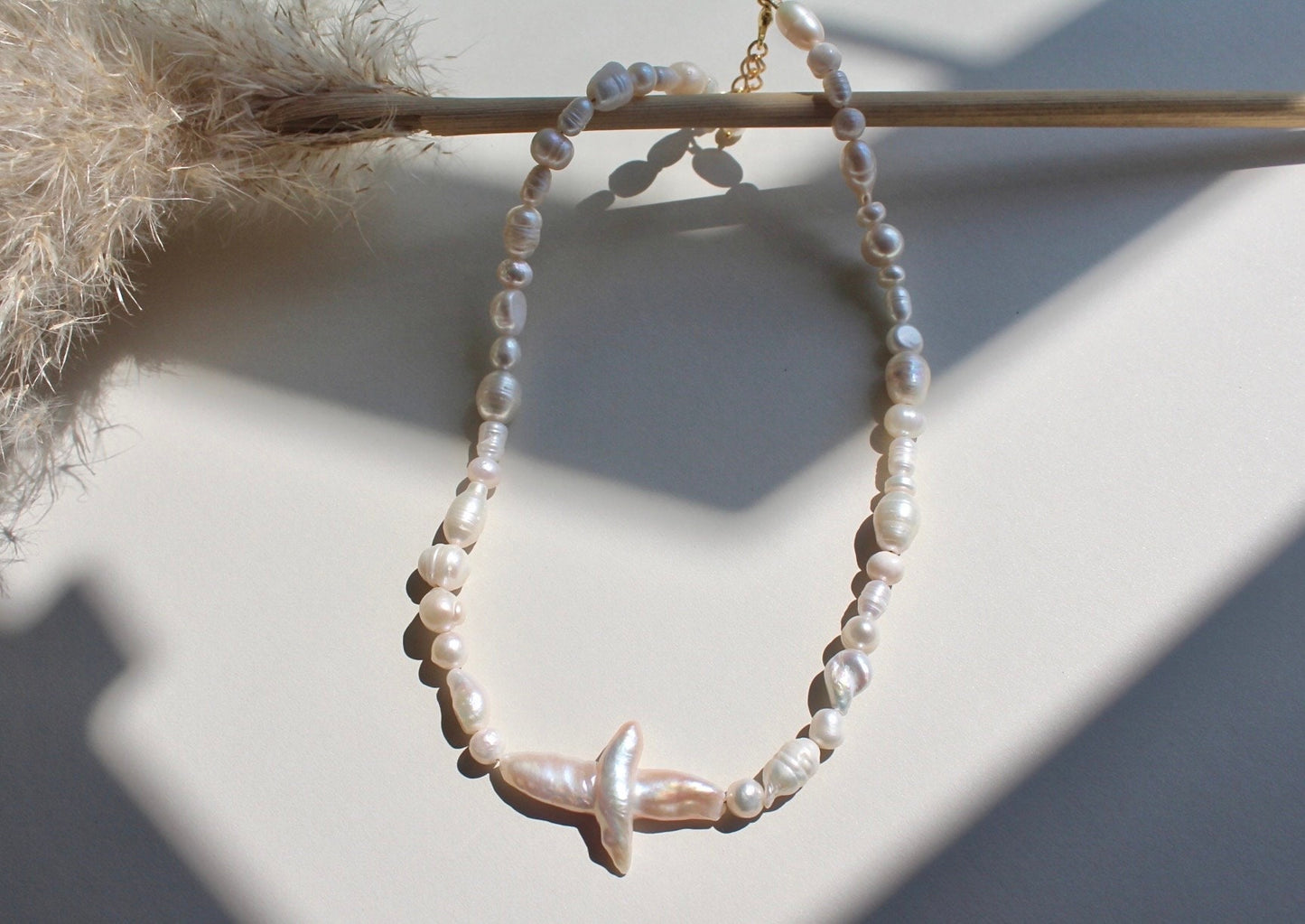 Maria - Pearl Cross Necklace