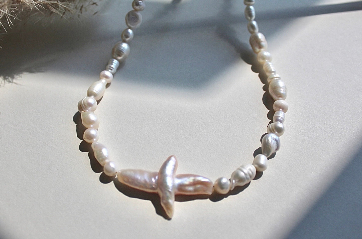 Maria - Pearl Cross Necklace