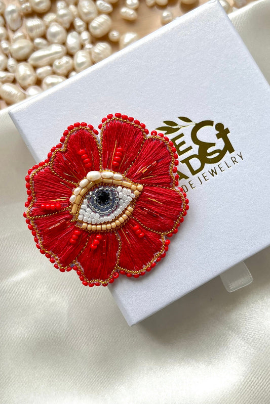 Vesta - Eyed Flower Embroidered Brooch