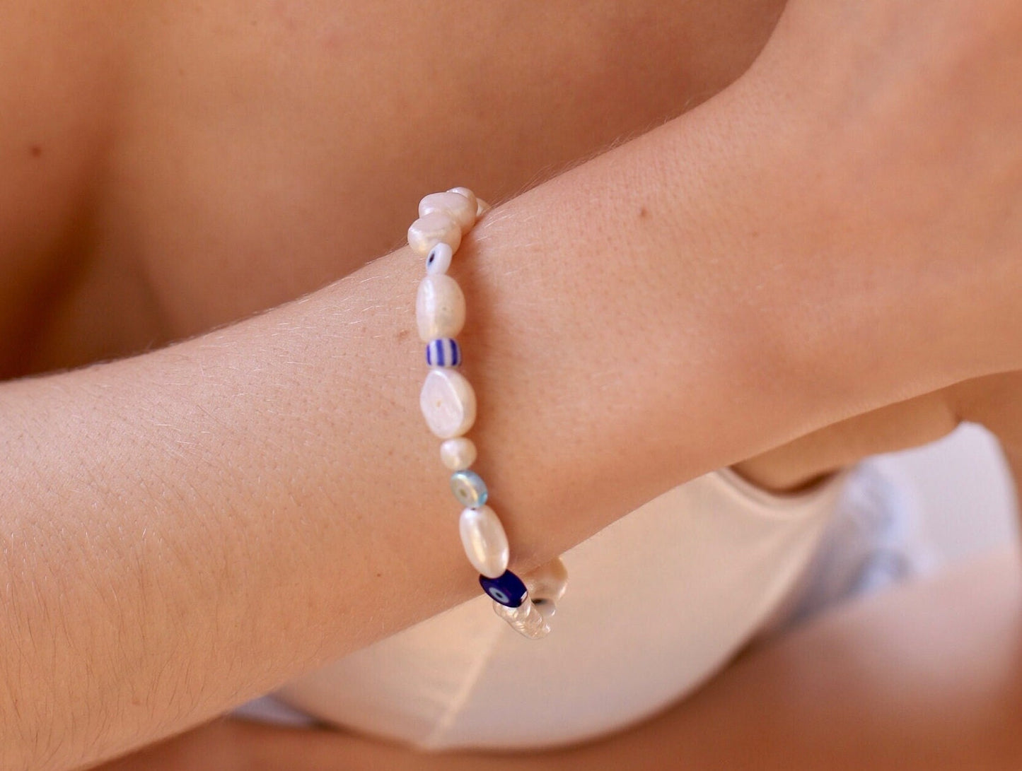 Evil Eye Pearl Bracelet