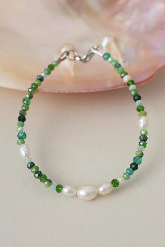 Fiona - Green Beads Pearl Bracelet