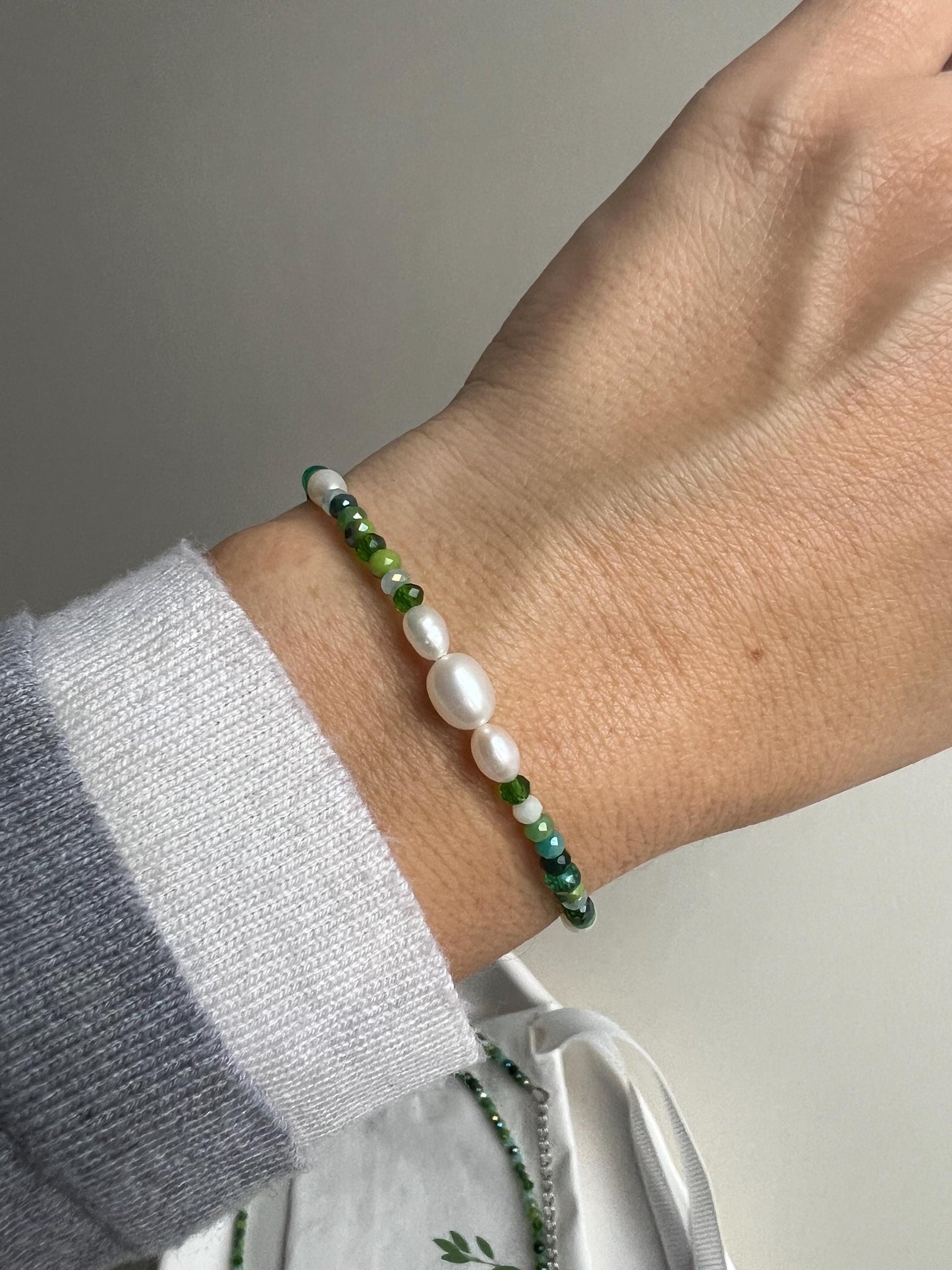 Fiona - Green Beads Pearl Bracelet