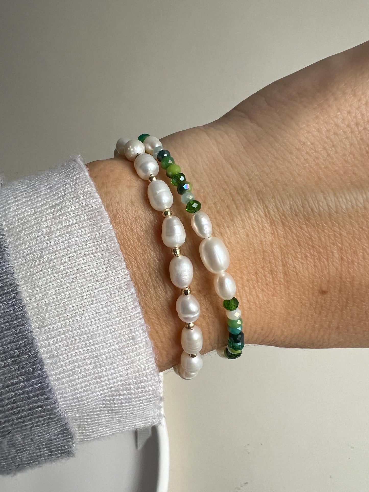 Fiona - Green Beads Pearl Bracelet