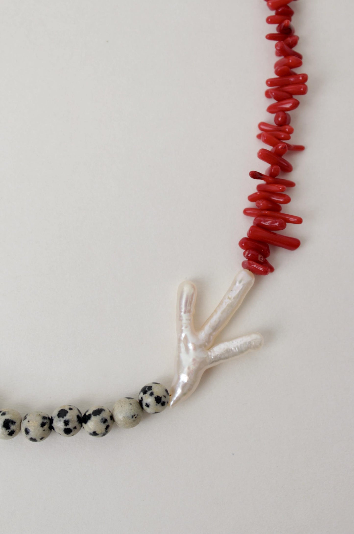 Lada - Coral, Dalmatian Jade and Pearl Necklace