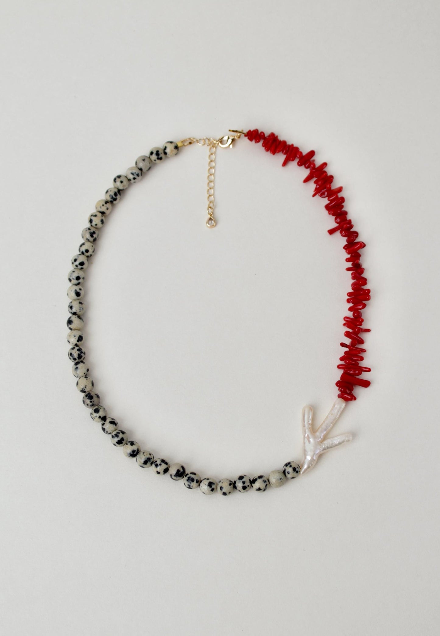 Lada - Coral, Dalmatian Jade and Pearl Necklace