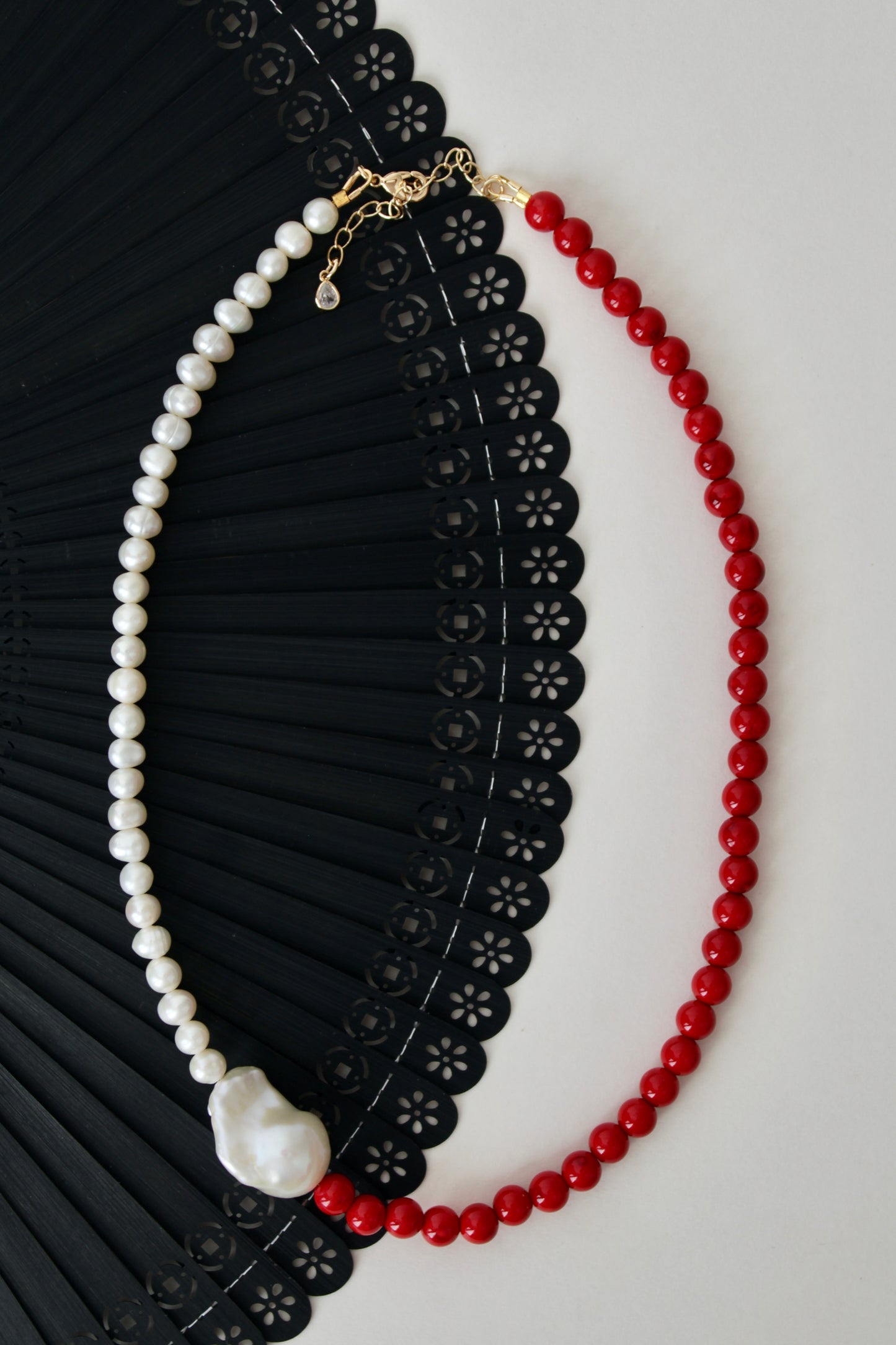 Lava - Coral and Baroque Pearl Choker