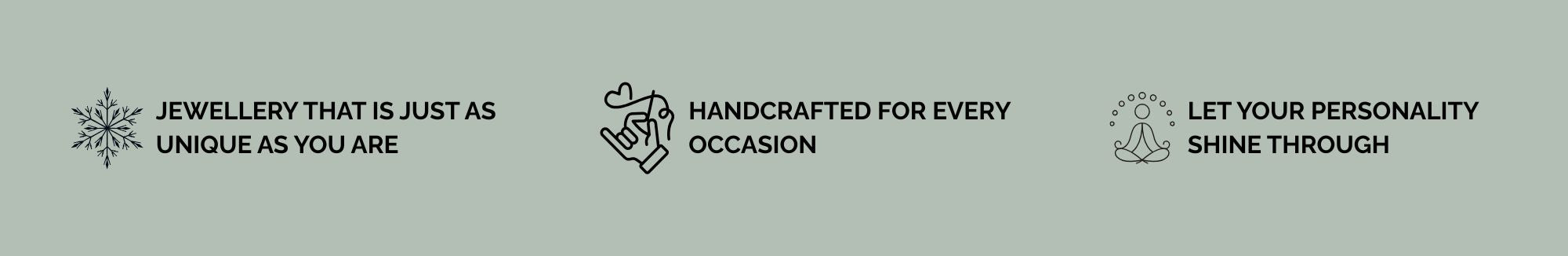 Text and icon banner for jewellery with a gray background