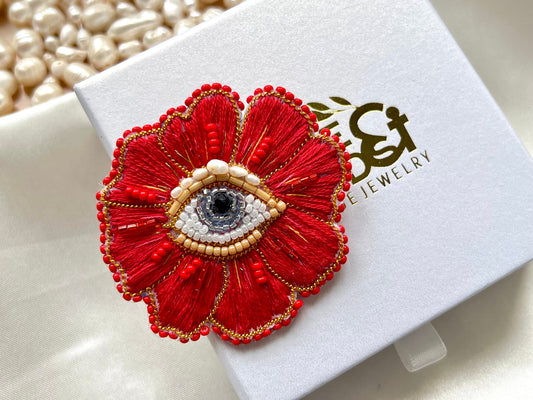 Vesta - Eyed Flower Embroidered Brooch