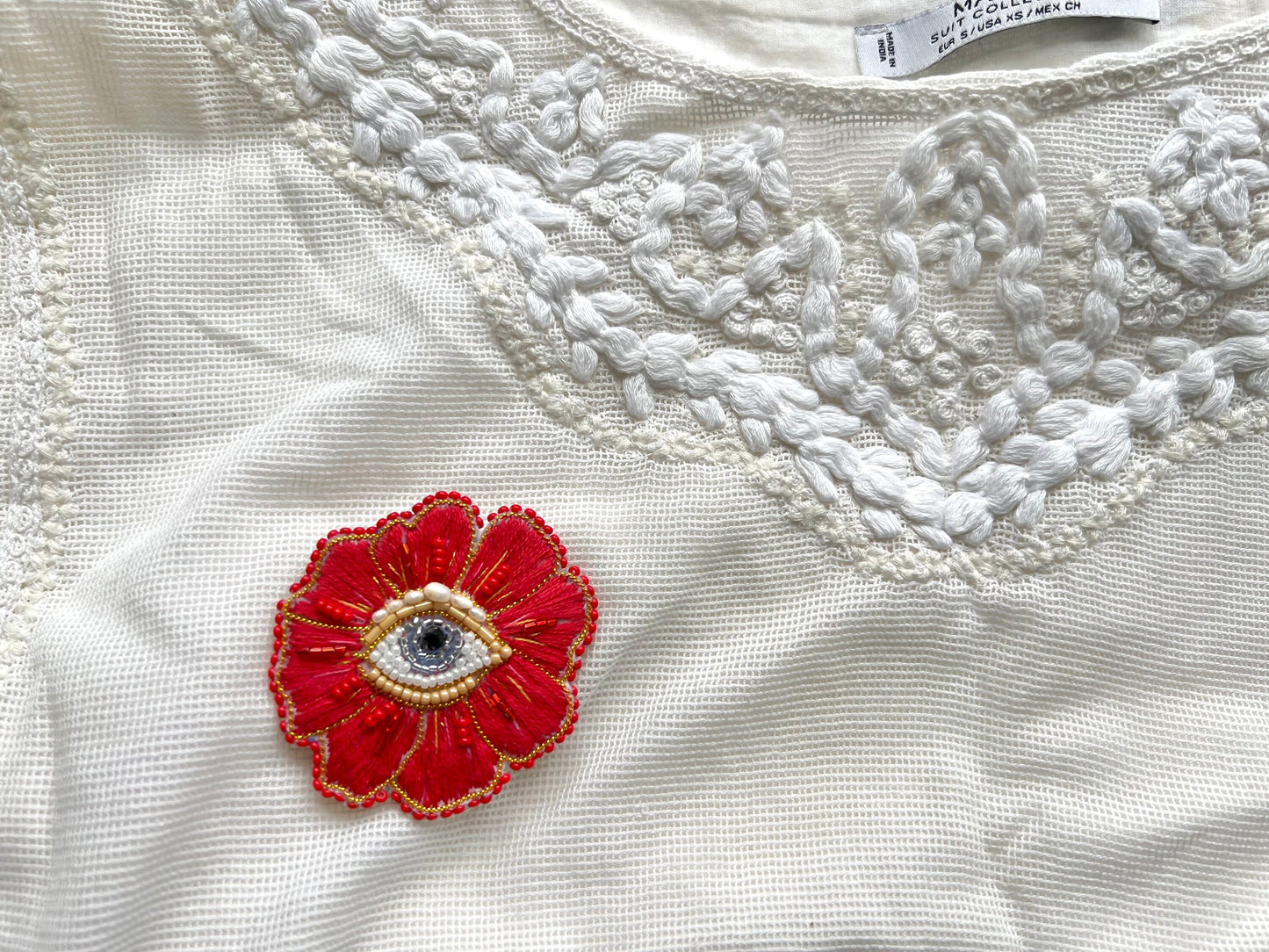 Vesta - Eyed Flower Embroidered Brooch