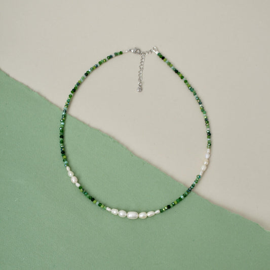 Fiona - Green Beads Pearl Necklace
